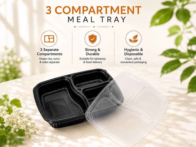 3 Mini Compartments Meal Tray |  3CP Mini Food Packing 3