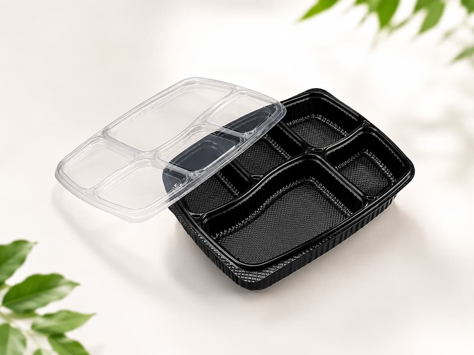 5 Compartments Meal Tray with lid -  5CP Food Packing Mahaveer