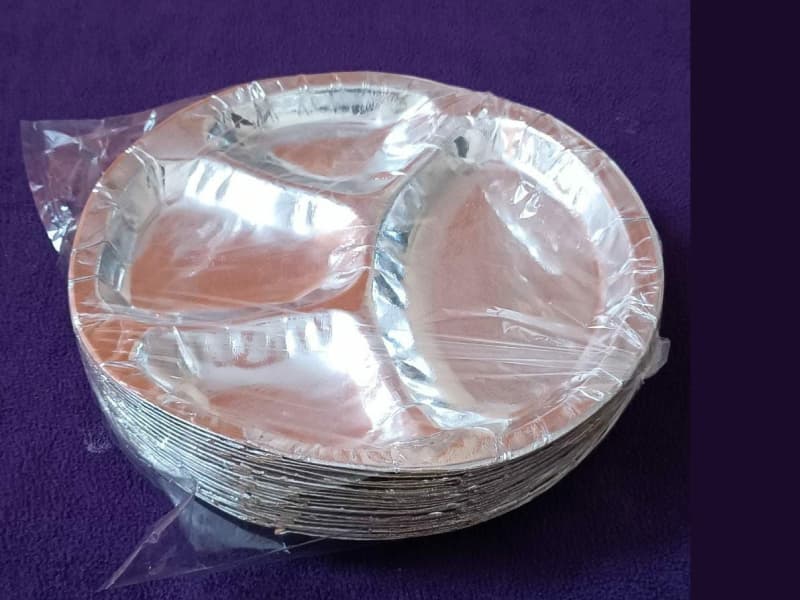 4 Compartment Disposable Silver Paper Plates - 12 Inch 2