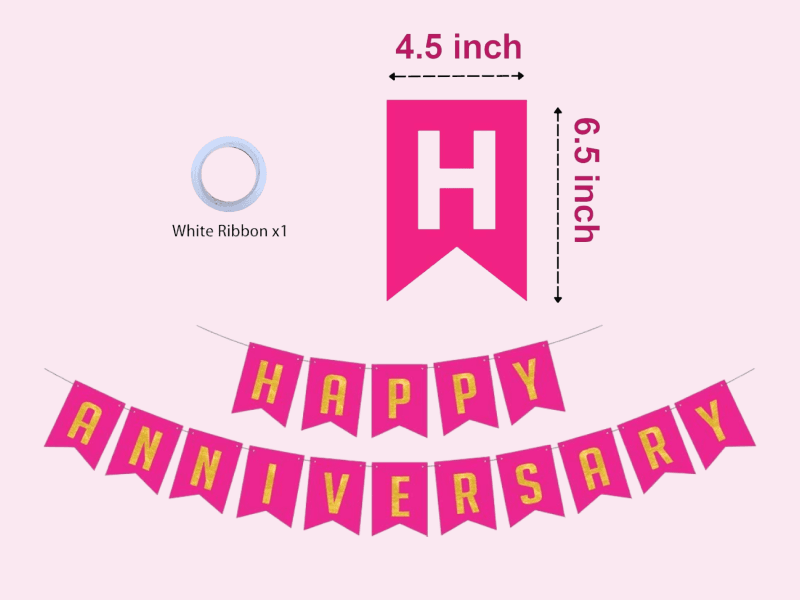 Happy Anniversary Hanging Letter Banner for Decoration - Red | Pink | Yellow | Blue 2
