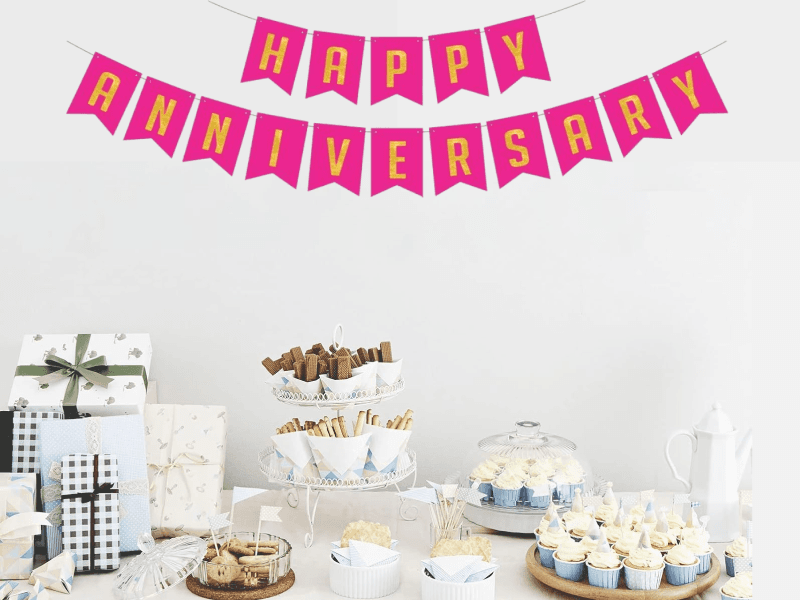 Happy Anniversary Hanging Letter Banner for Decoration - Red | Pink | Yellow | Blue 3