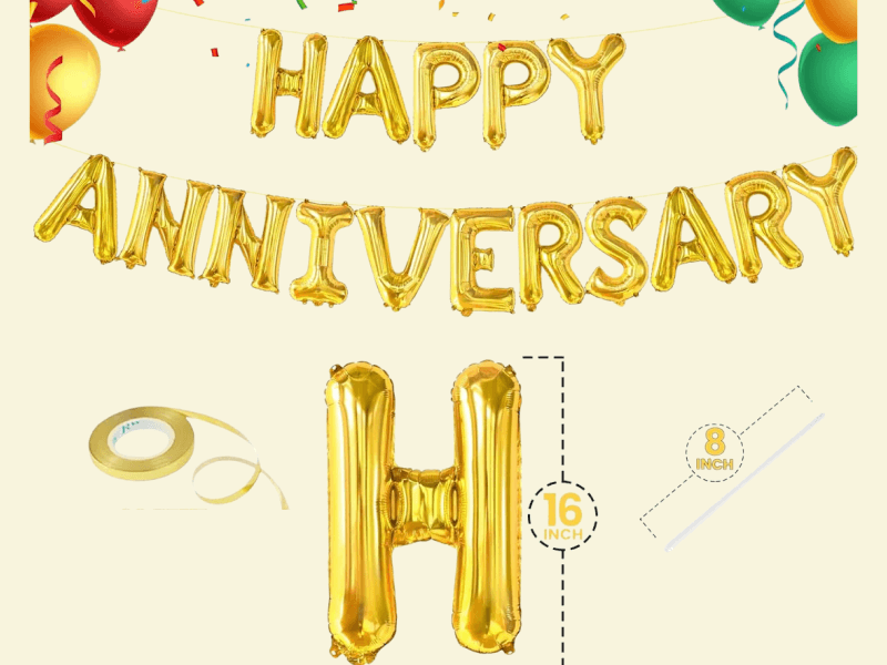 Happy Anniversary Foil Balloon Banner for Decoration - Golden 2