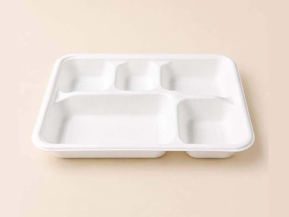 5 Compartments Rectangular Bagasse Plates | Biodegradable Plates