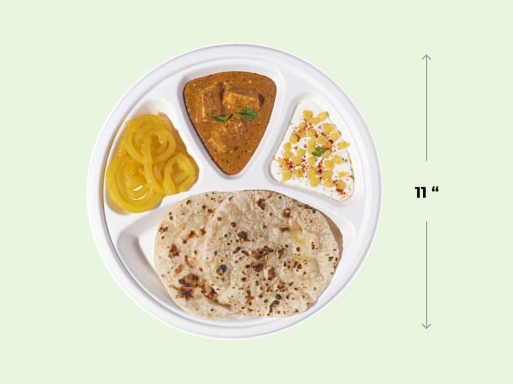 Eco-Friendly 11 Inch Bagasse 4 Compartment Plates | Biodegradable Plates 2
