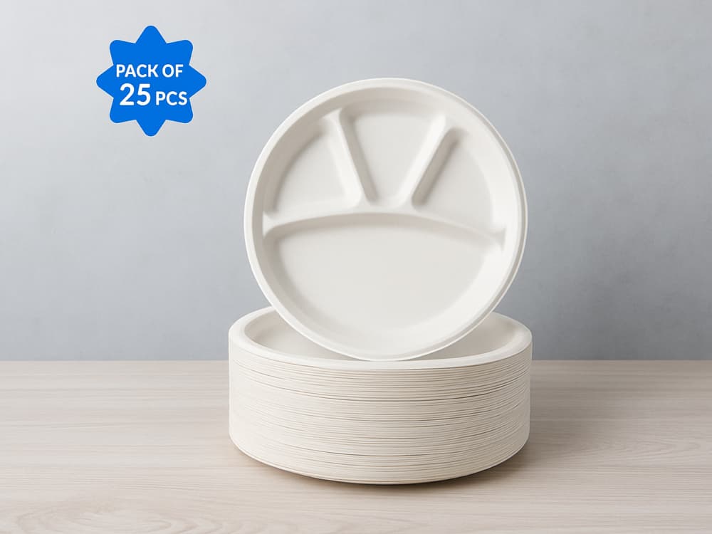 Eco-Friendly 11 Inch Bagasse 4 Compartment Plates | Biodegradable Plates 1