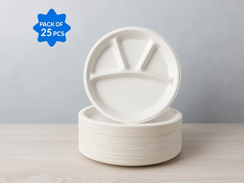 Eco-Friendly Bagasse 4 Compartment Plates 11 Inch - Biodegradable