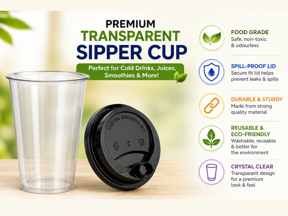 Plastic Sipper glass with Black Lid for Cold Coffee Shakes - 350ml | 500ml 3
