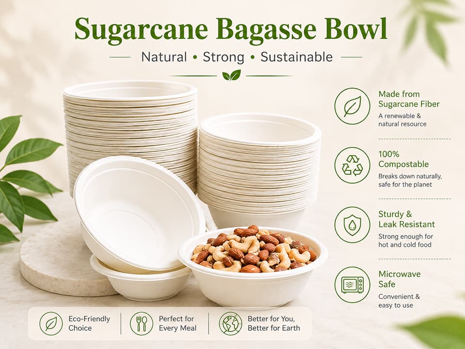 Eco Friendly Disposable Sugarcane Bagasse Bowls - 180ml 3