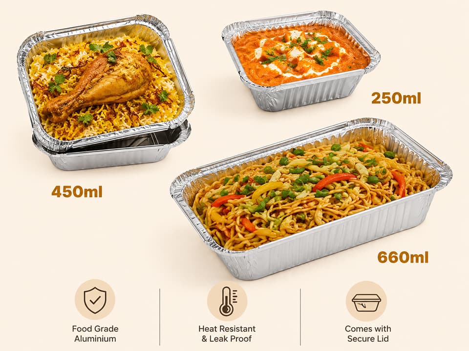 Aluminuim Containers with Lid - 250ml | 450ml | 660ml 3
