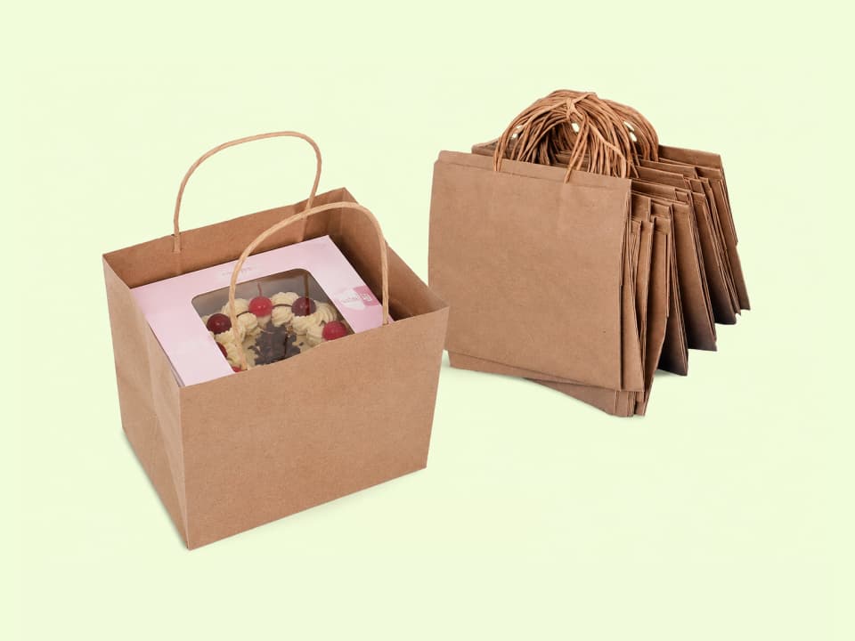 Brown Paper Carry Bag with Handle for Cake Boxes & Pasty 1
