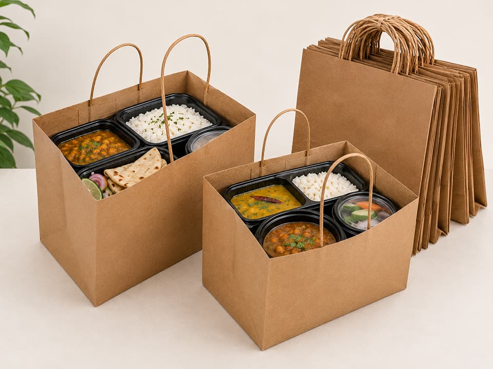 Brown Paper Carry Bag with Handle for Cake Boxes & Pasty 3