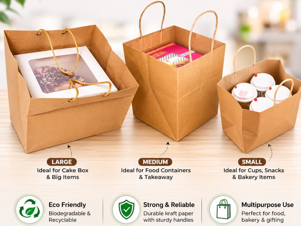 Brown Paper Carry Bag with Handle for Cake Boxes & Pasty 4