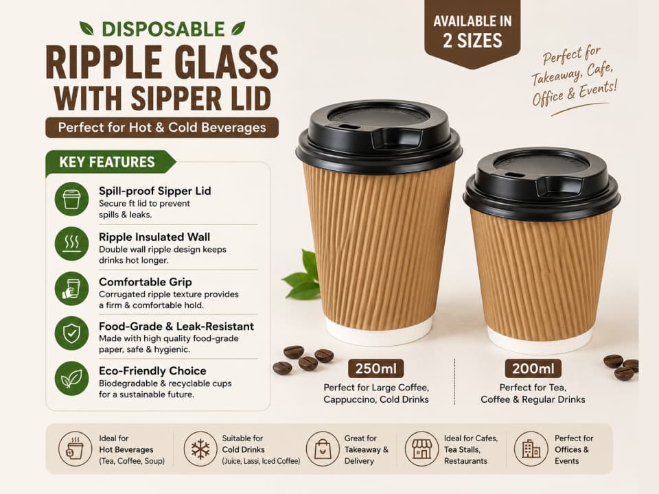 Disposable Ripple Coffee Cup with Sipper lid - 200ml | 250ml 4