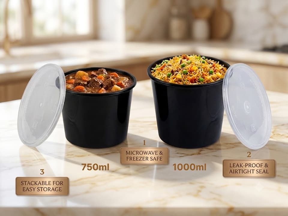 Black Round Food Container Large - 750ml | 1000ml 3