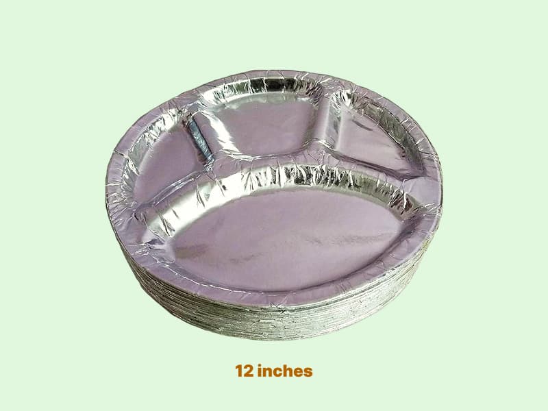 4 Compartment Disposable Silver Paper Plates - 12 Inch