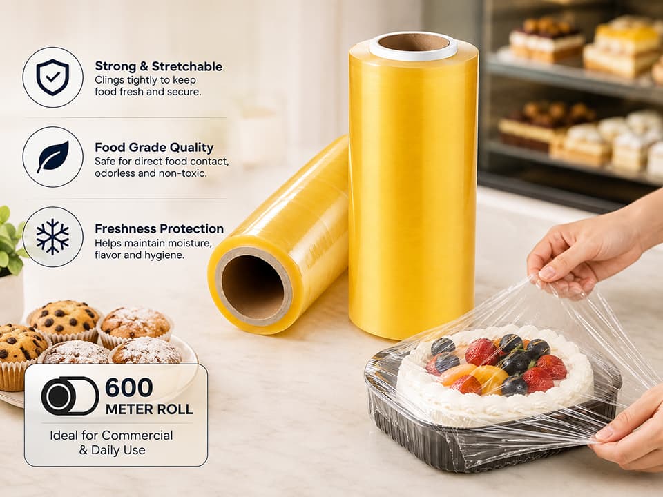 Transparent PVC Cling Wrap Roll for Food Packing 600 mtr approx 4