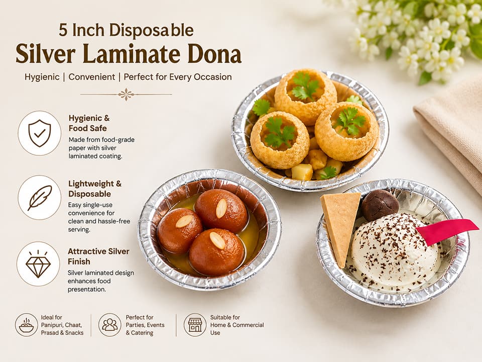 Disposable Silver Paper Dona | 5 inch Bowl 3