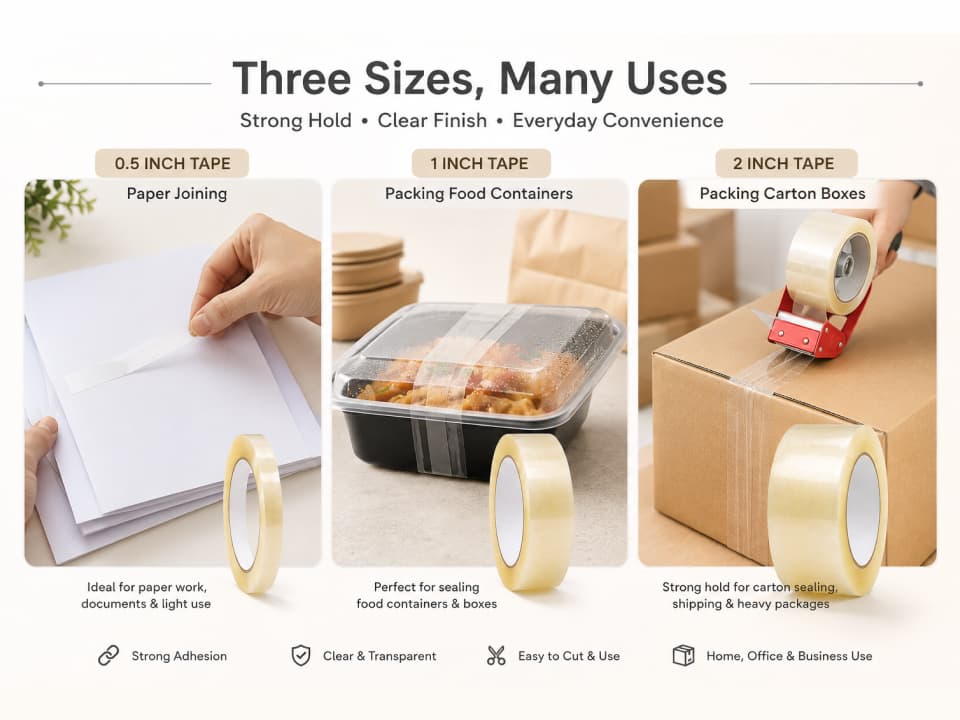 Transparent BOPP Packing Tape - 0.5 inch | 1 inch | 2 inch 3