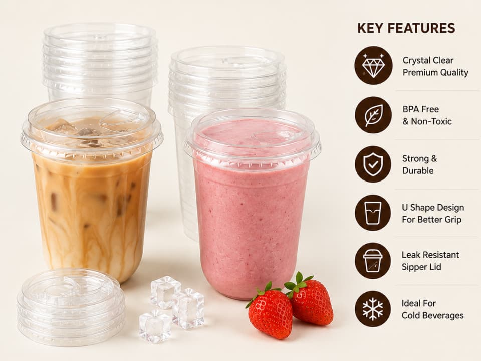 Transparent U Shaped PET Sipper glass with Lid - 350ml 3